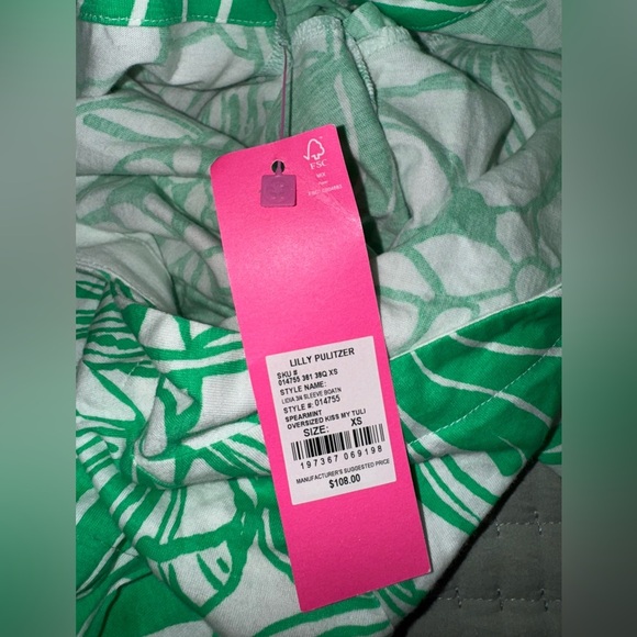 Lilly Pulitzer Lidia 3/4 Sleeve Spearmint Kiss My Tulips oversized XS NWT - Picture 5 of 16